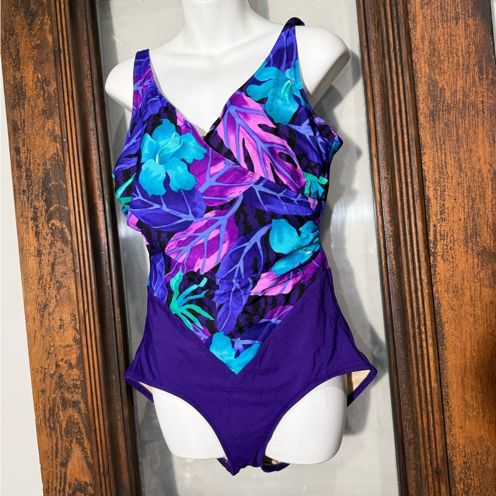 90's Vibrant Floral One Piece Swimsuit size 16w